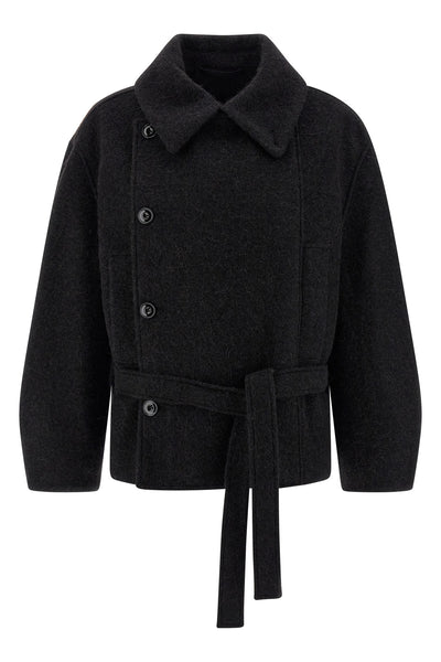 short asymmetrical bathrobe wool and alpaca blend coat