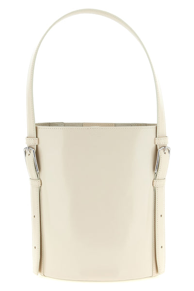 ergonomic bucket bag in smooth abrasive finish leather