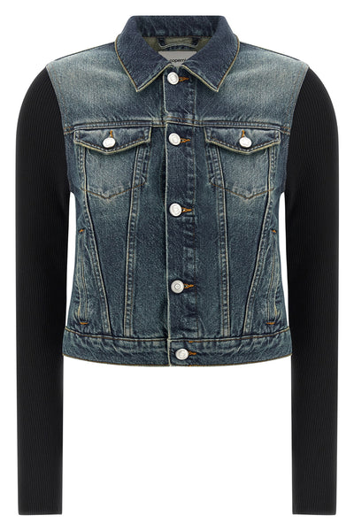 hybrid rib denim stonewashed cotton denim jacket