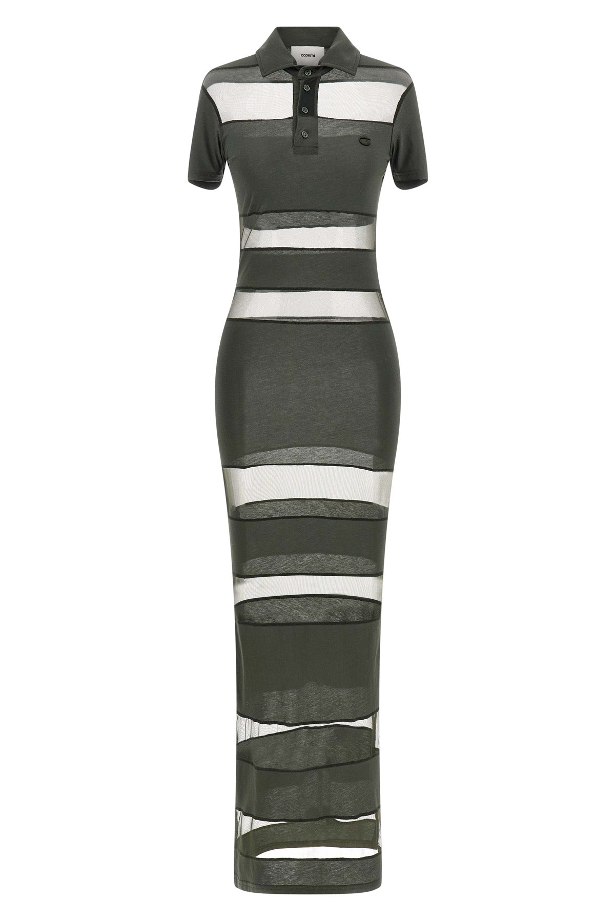 Coperni Long Striped Sheer Polo Dress In Stretch Technical Fabric