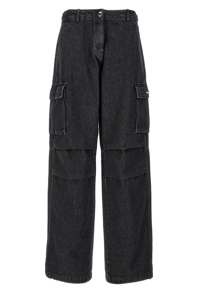 denim wide leg cargo cotton denim jeans