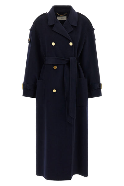 the elisabetta franchi pure wool coat defines an enveloping and structured silho