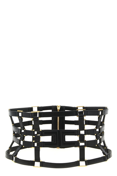 leather and metal effect fabric belt
