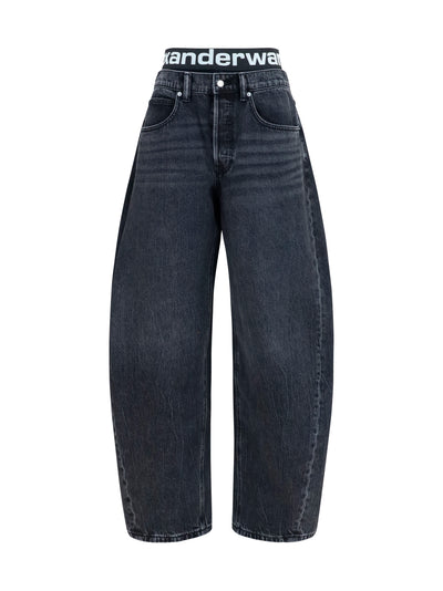 blow-up jeans with logo waistband