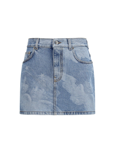 angel-print denim mini skirt