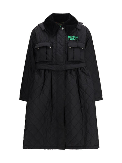 quilted hooded coat by barbour x ganni