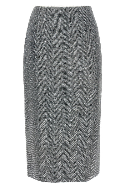 midi skirt in herringbone patterned silk