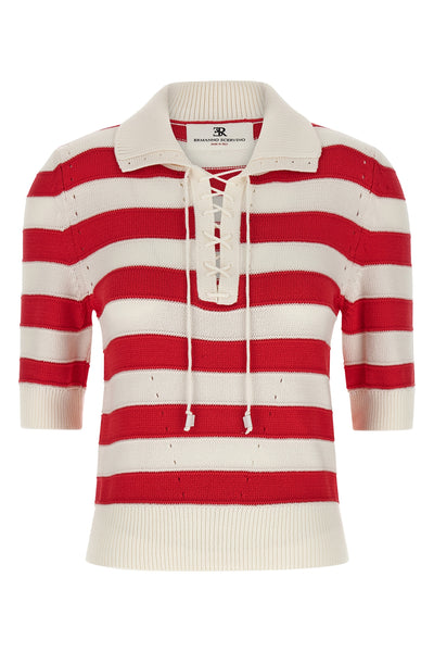crochet cotton blend polo shirt