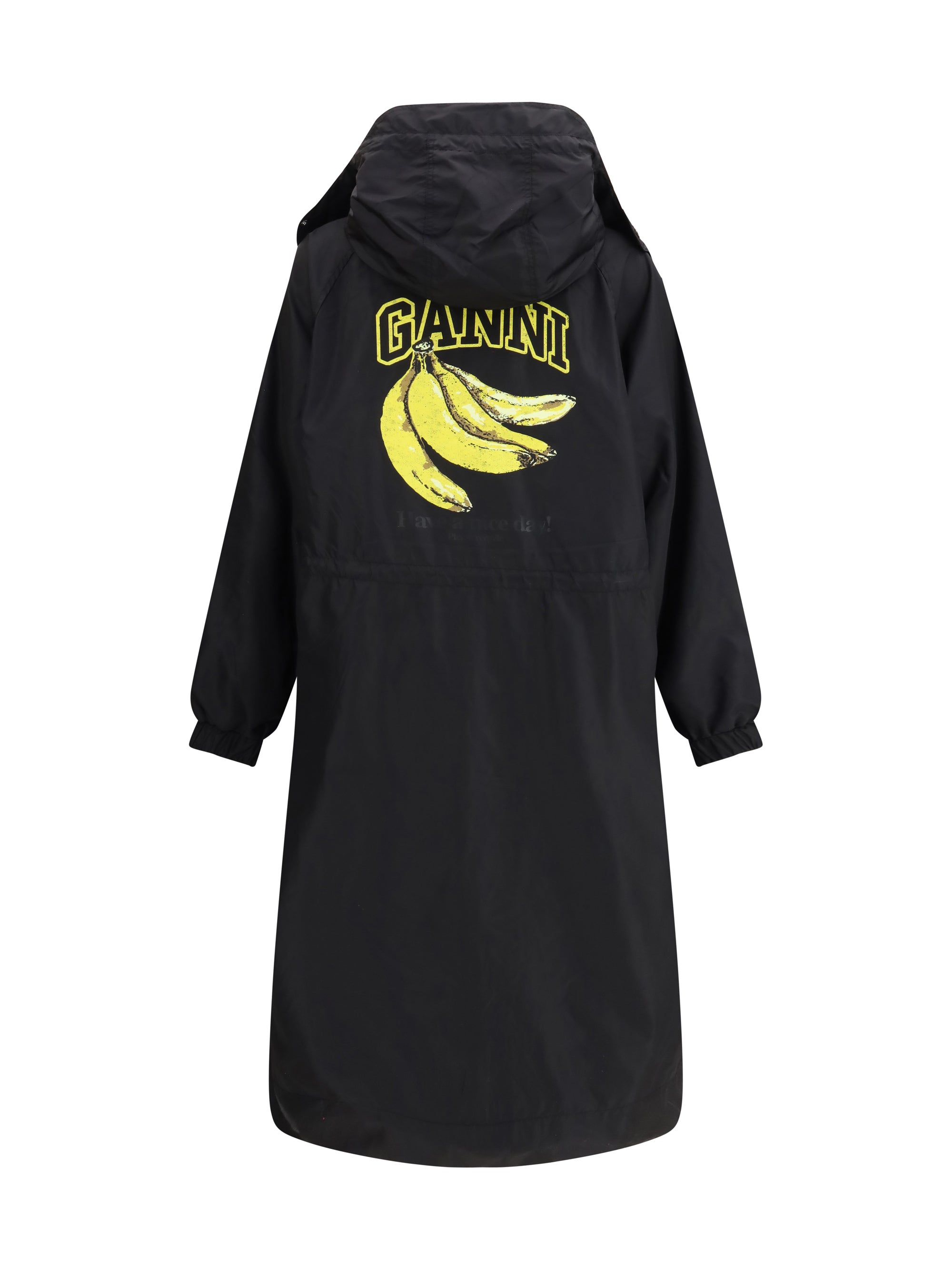 GANNI 34 flyweight banana graphic long parka