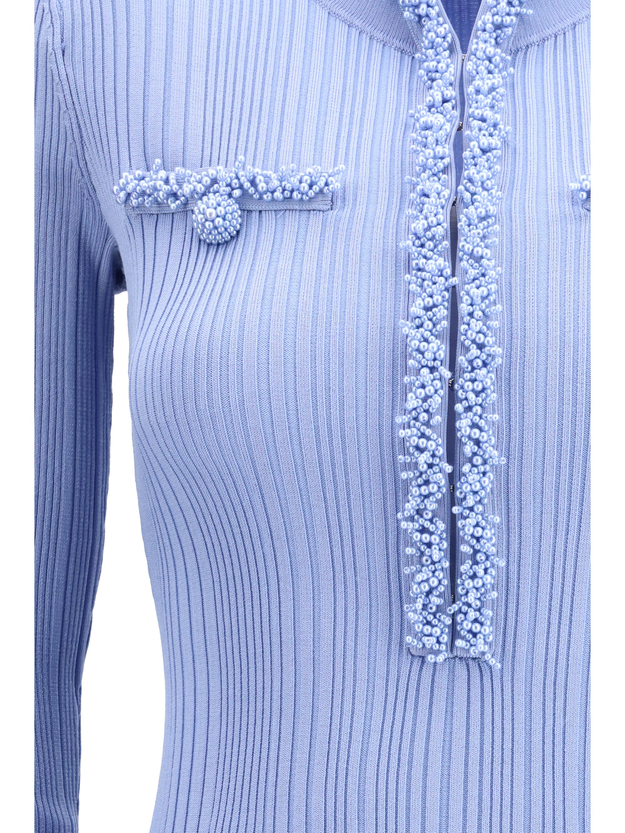 SELF-PORTRAIT L pearl trim knit mini dress