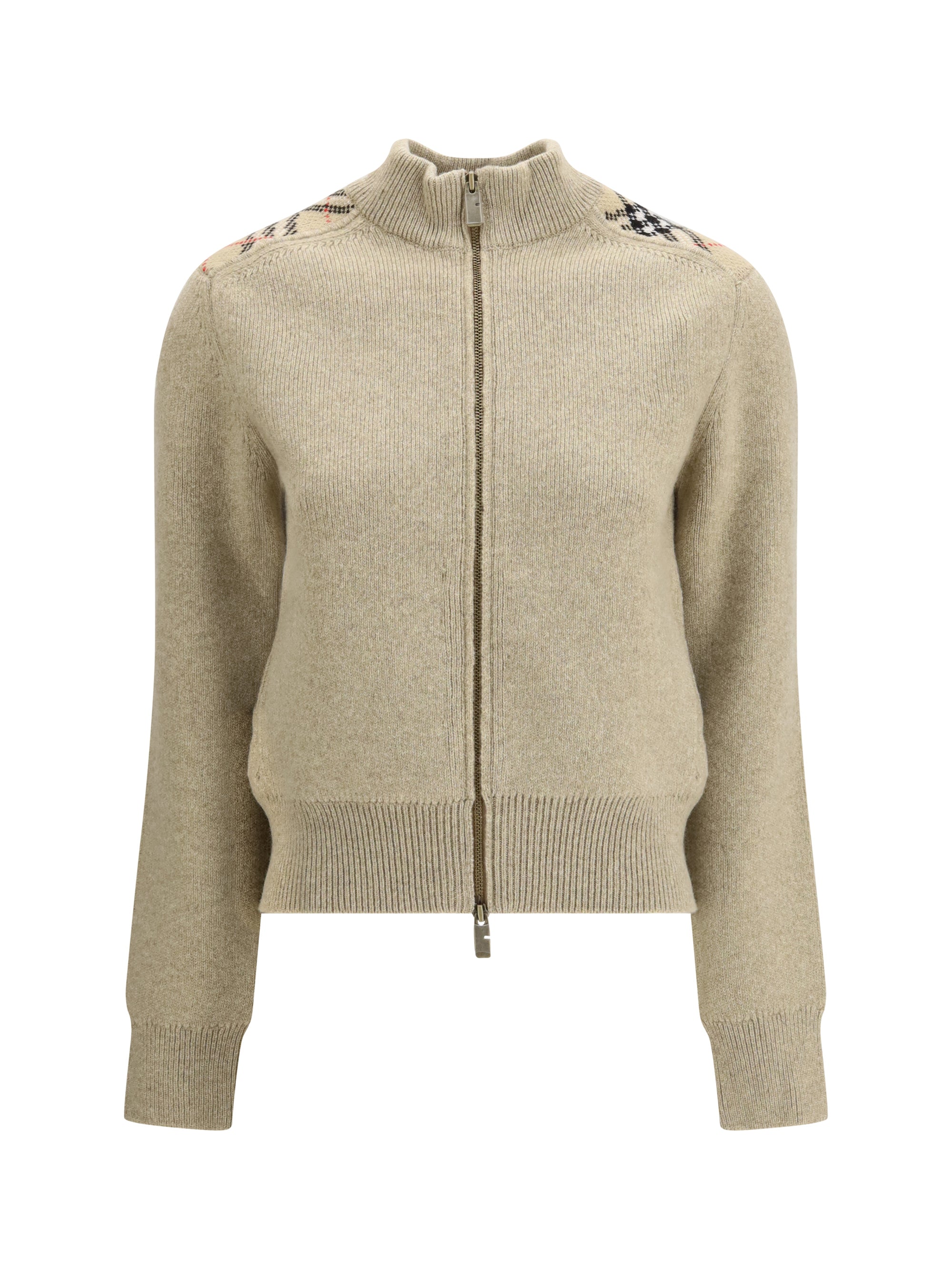 BURBERRY L cashmere and wool cardigan with check applications