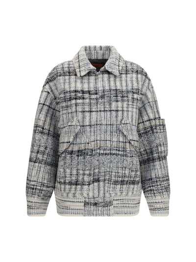 oversized check wool-blend bomber jacket