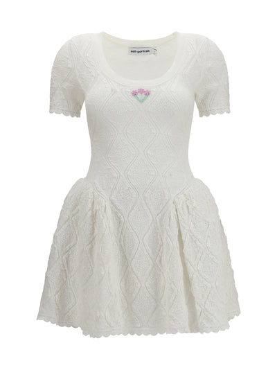 pointelle knit mini dress