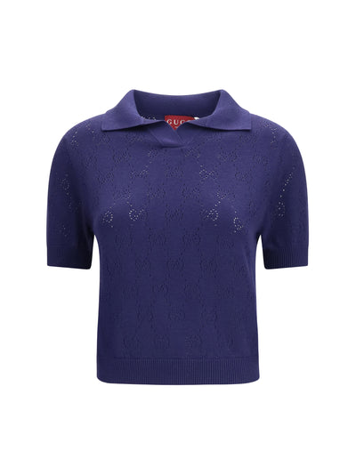gg pointelle cotton silk polo shirt