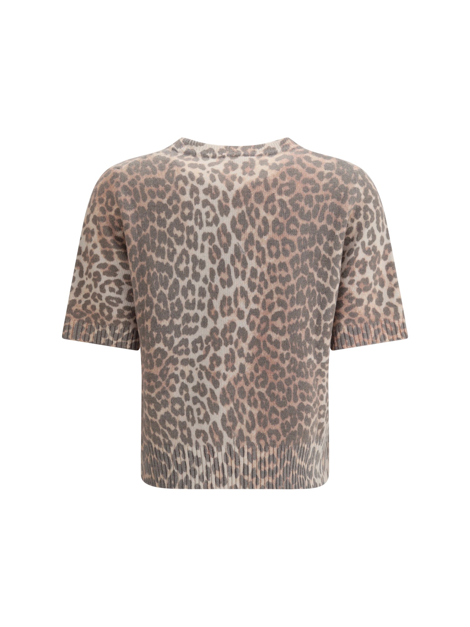 GANNI L leopard print short sleeve sweater
