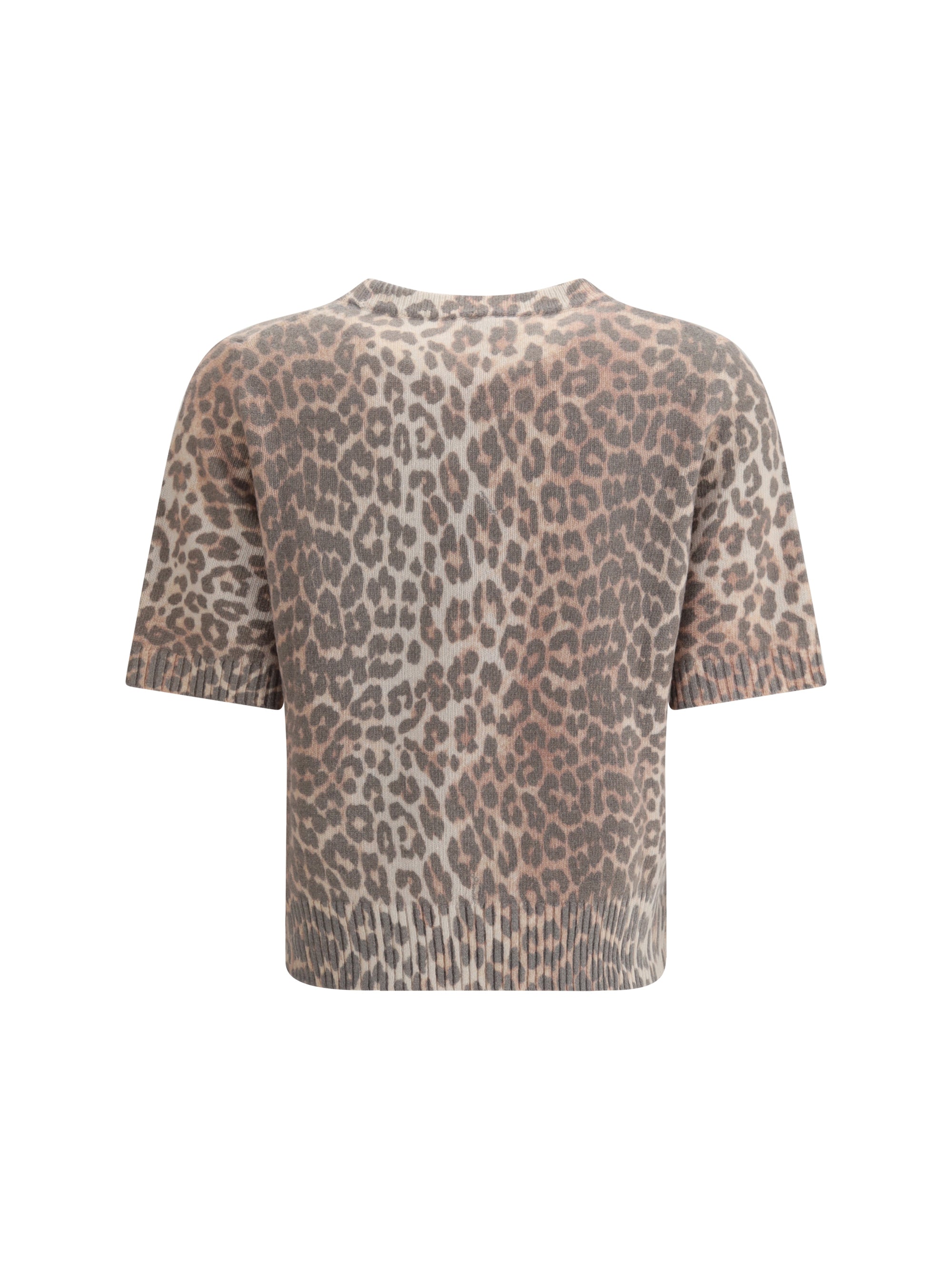 GANNI L leopard print short sleeve sweater