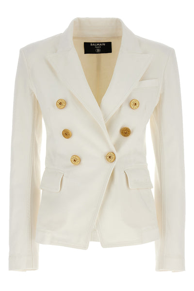 double-breasted blazer in cotton denim