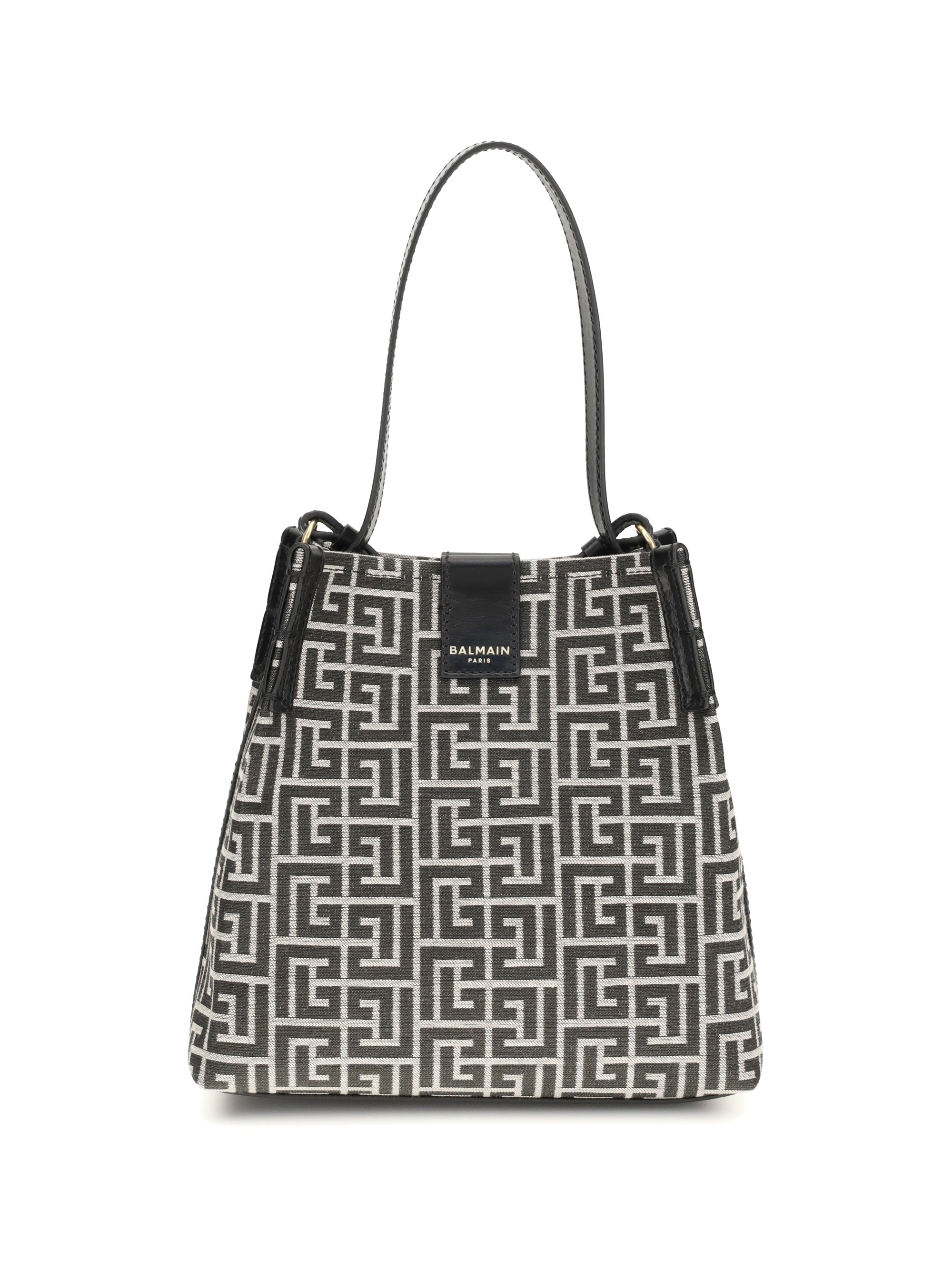 BALMAIN OS release jacquard and leather bucket bag