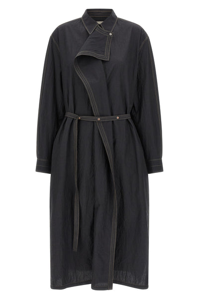 asymmetrical shirt slightly wrinkled cotton crêpe midi dress