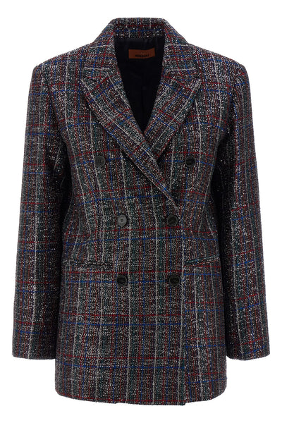 tartan patterned viscose blend blazer