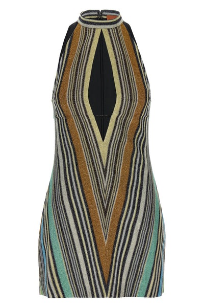 striped viscose lamé mini dress