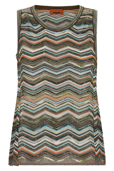 the sleeveless missoni top exemplifies the mastery of the brand in knitting thro