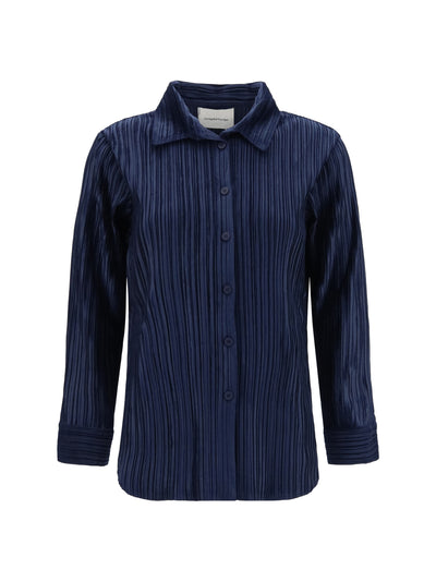 shirt in fine striped velvet-like fabric