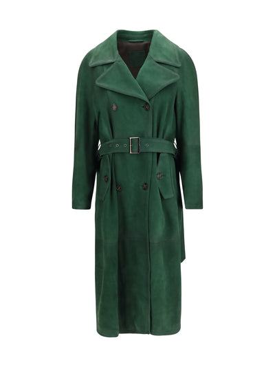 vintage effect suede double breasted trench coat