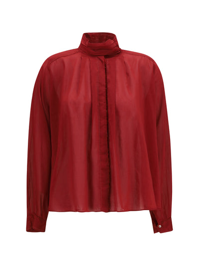 pleated high-neck blouse