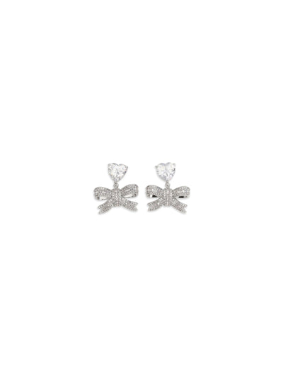 heart-shaped crystal bow drop earrings