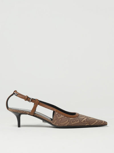 slingbacks in fabric with jacquard logo and leather