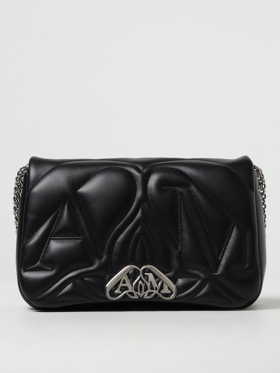 MCQUEEN OS seal bag in leather with quilted monogram