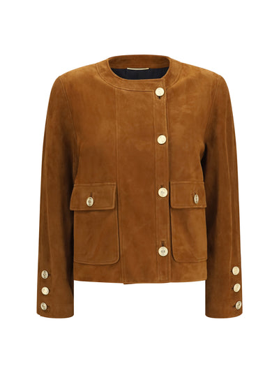 short suede jacket with buttons