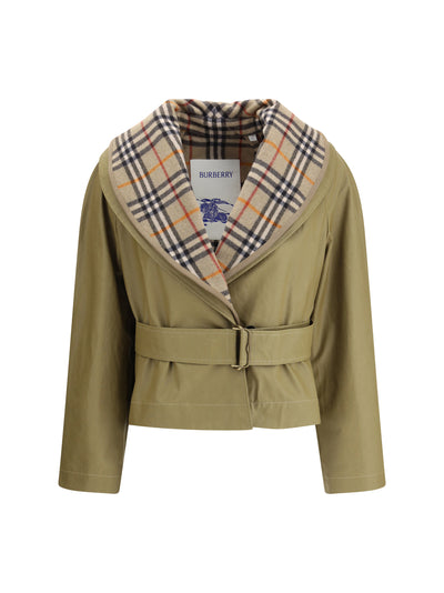 cropped cotton jacket with check quilting