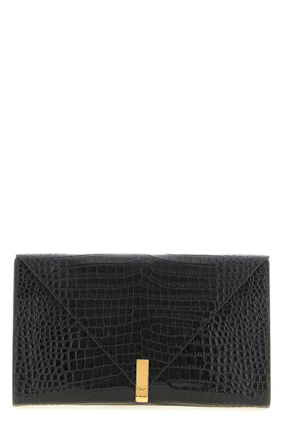 pouch-style clutch bag in shiny croc print leather