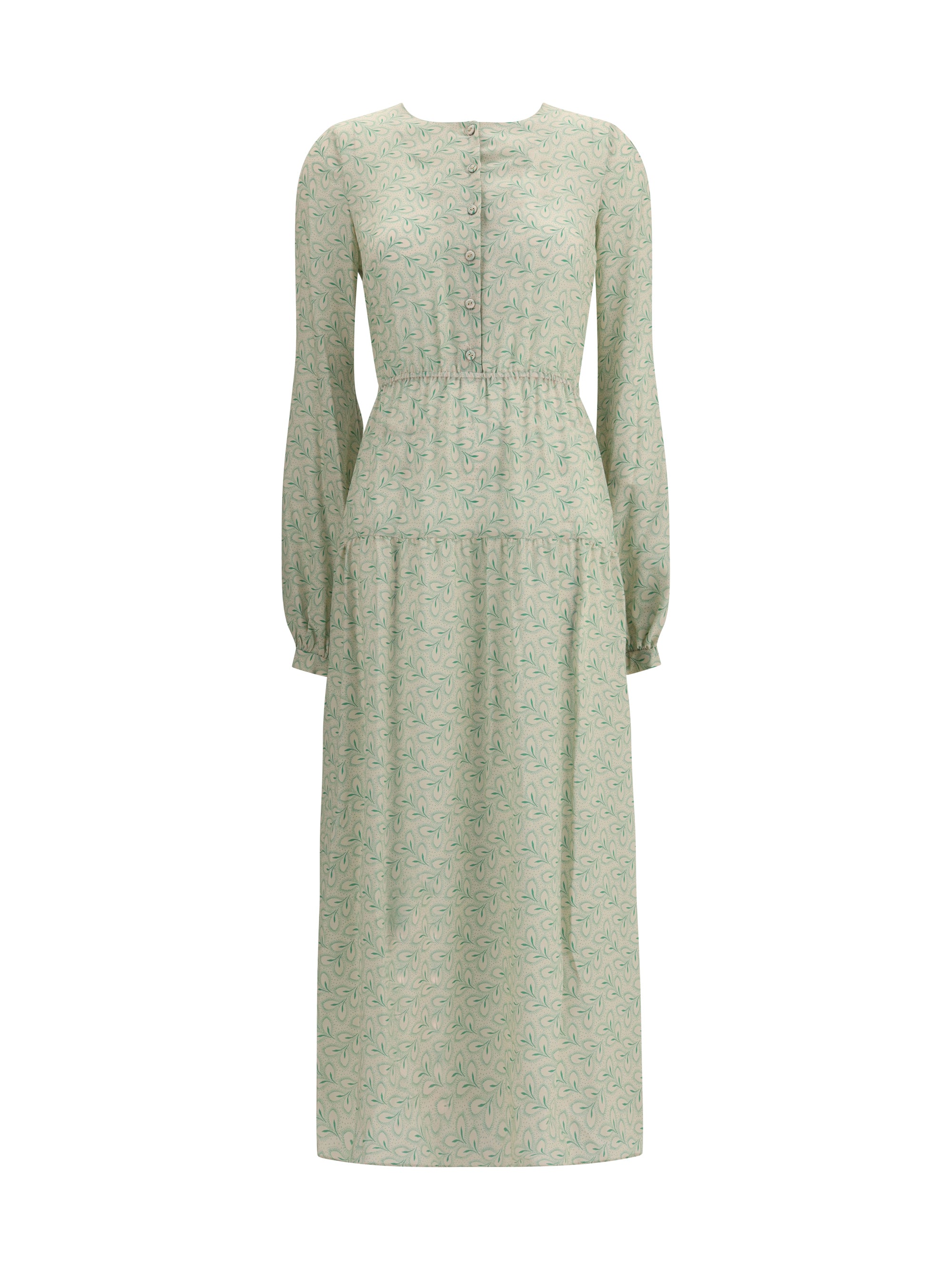 KRISTINA TI 40 silk long dress with foliage print