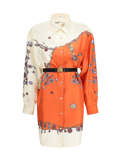 printed silk shirt mini dress