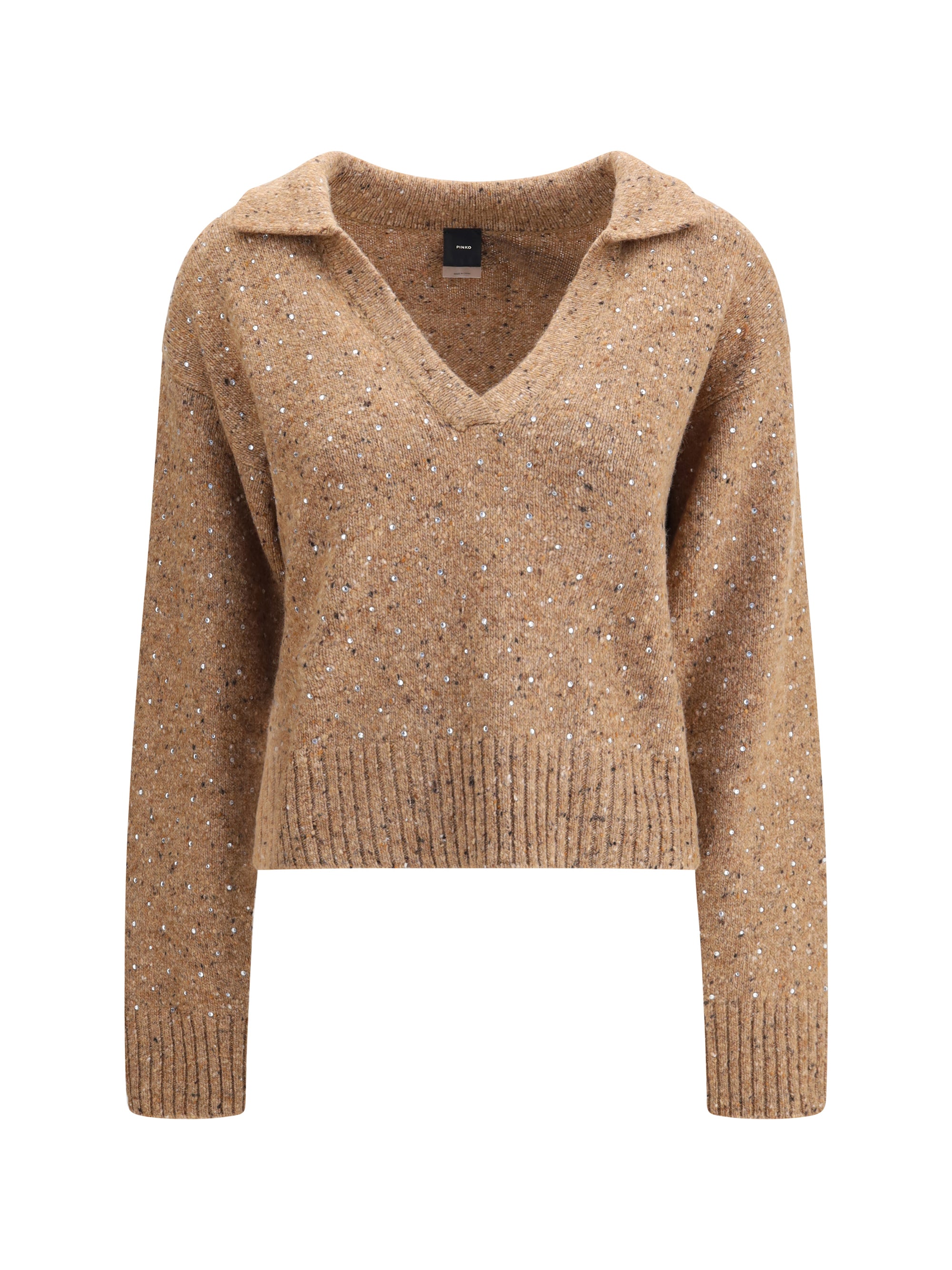 PINKO L v-neck sweater with rhinestones