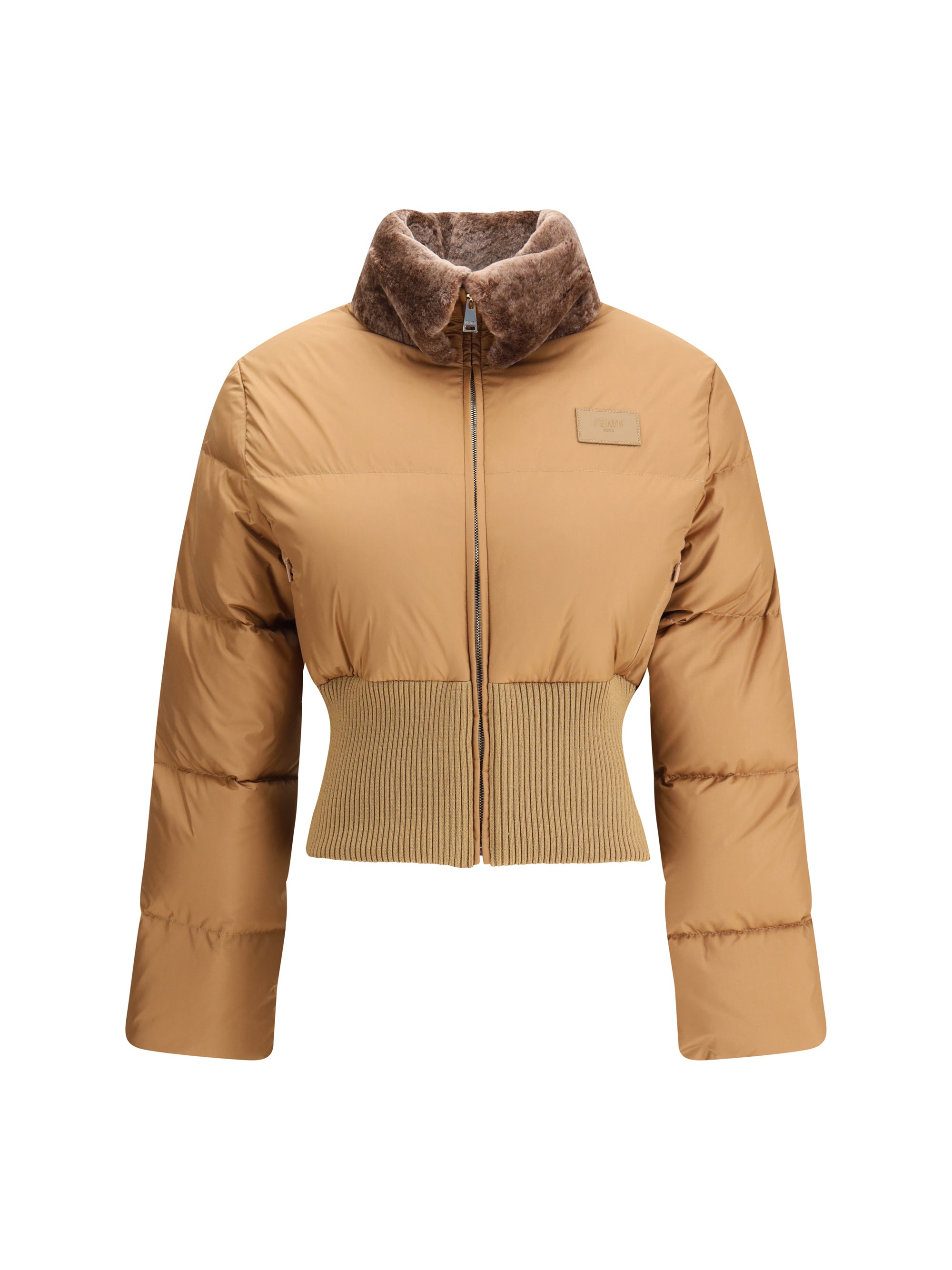 FENDI M cropped down jacket with shearling lining