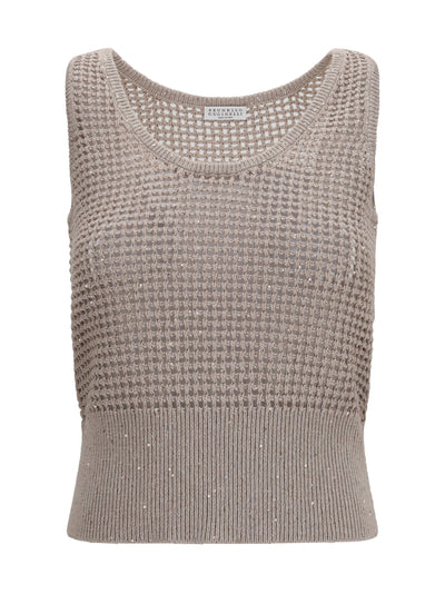 perforated sequin tank top