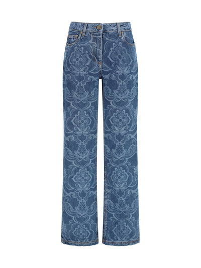 ornamental jacquard denim jeans