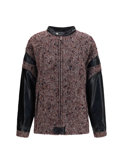 virgin wool blend jacket with leather sleeves