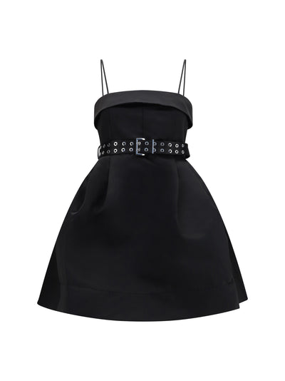 short satin dress with a full skirt