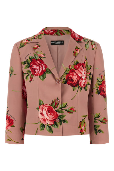 all-over bouquet rose print silk crêpe blazer