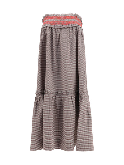 checked cotton skirt with gathered waist
