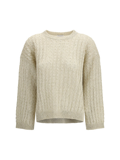 dazzling cable linen sweater with openwork ribbing