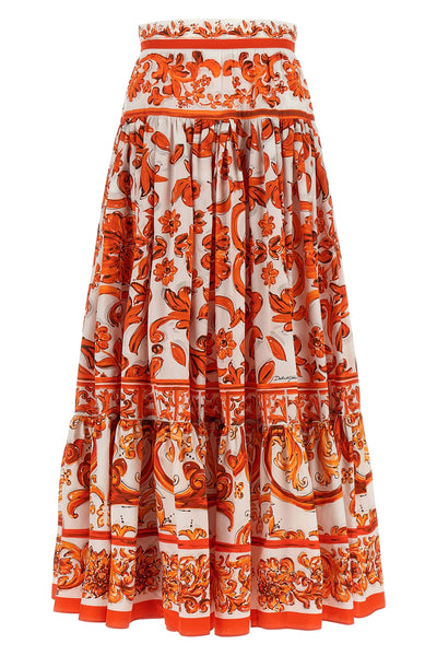 long skirt in maiolica print poplin