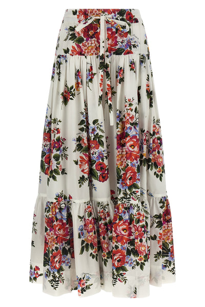 long skirt in all-over mazzo di fiori print cotton poplin