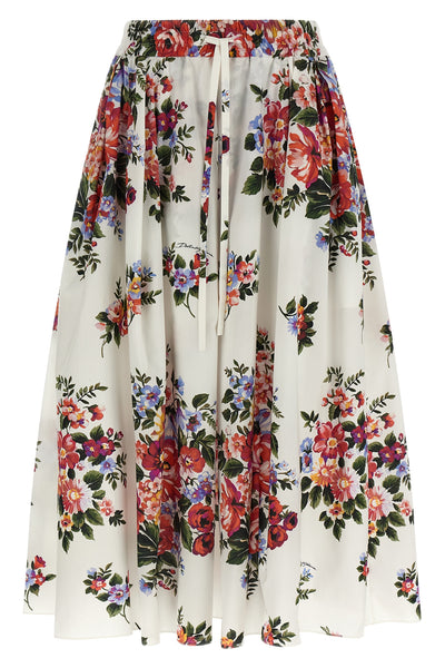 midi skirt in all-over mazzo di fiori print cotton poplin