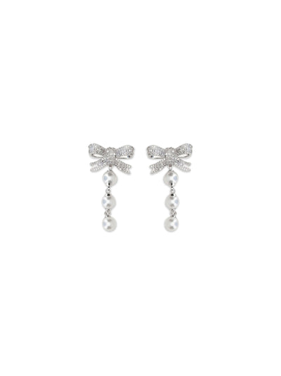 crystal bow and pearl drop earrings